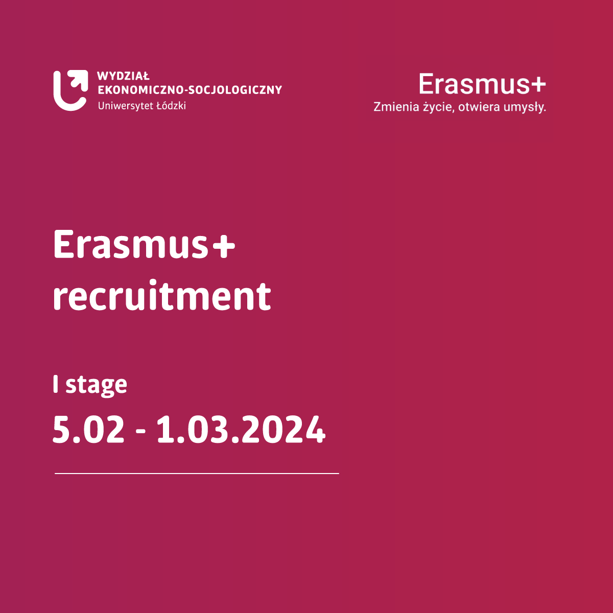 [Translate to English:] grafika tekstowa z datami rekrutacji Erasmus+