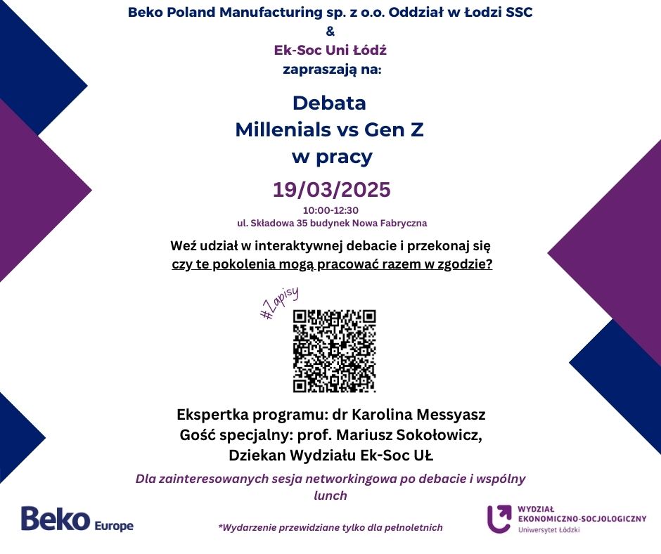 plakat debaty Millenials vs Gen Z w pracy - beko