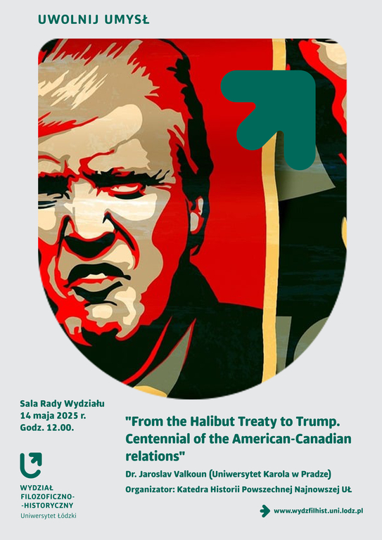 plakat do wykładu pt. "From the Halibut Treaty to Trump. Centennial of the American-Canadian relations"