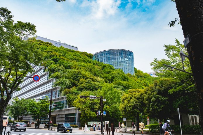 a modern city with lots of green