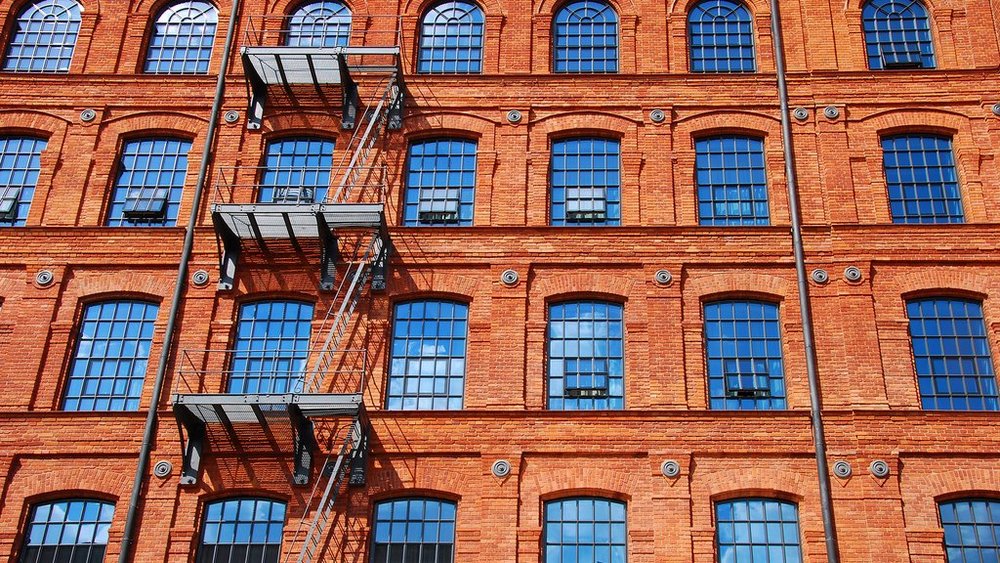 a decorative element: old brick factory building in Lodz