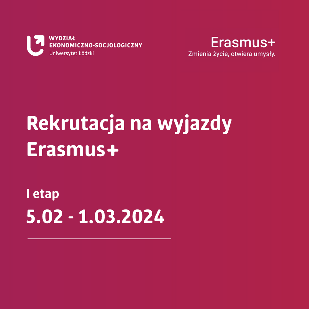 grafika tekstowa z datami rekrutacji Erasmus+