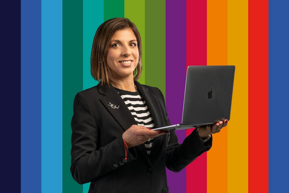 a woman with a laptop