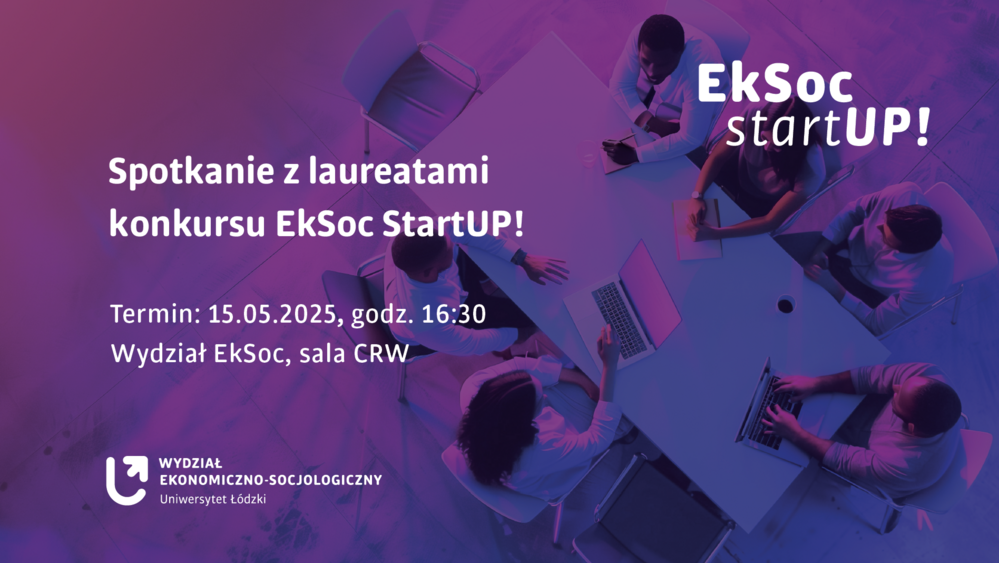 baner o spotkaniu z lauretami konkursu EkSoc startUP 15.05.2025