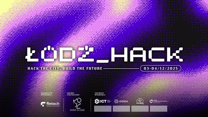 an inscription: Łódź_Hack against a purple background