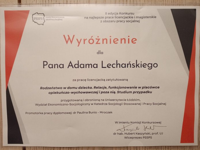 dyplom wyróżnienia dla studenta