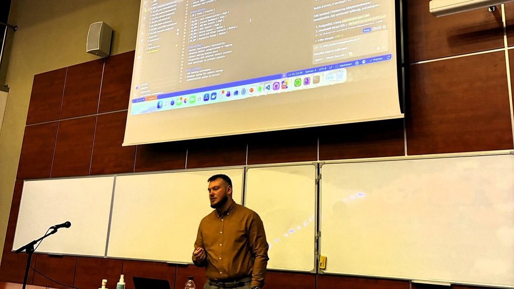 the speaker delivering his lecture