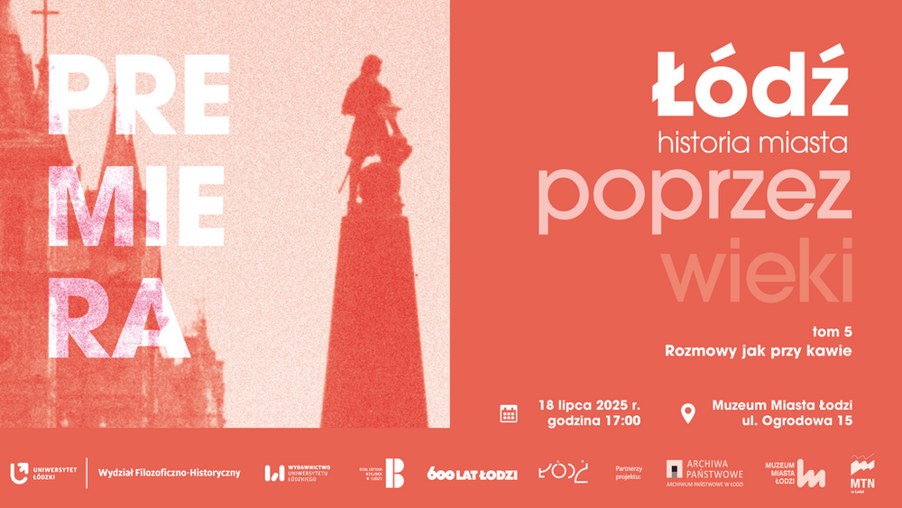 grafika koloru czerwonego z panoramą miasta