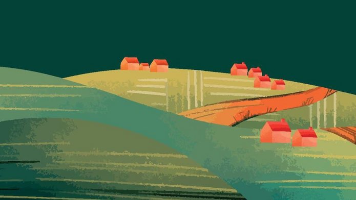 rysunek pól i małej wsi 