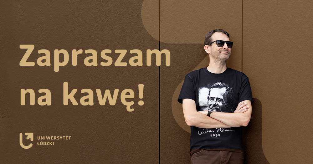 na grafice znajduje się portret Rektora i napis: zapraszam na kawę