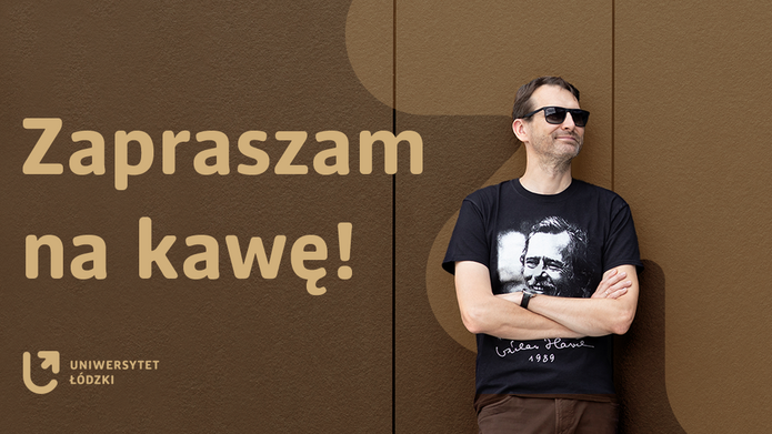 na grafice znajduje się portret Rektora i napis: zapraszam na kawę