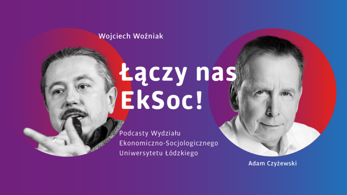 reklama podcastu łączy nas eksoc, w kółkach zdjęcia dr Wojciecha Woźniaka i dr Czyżewskiego 