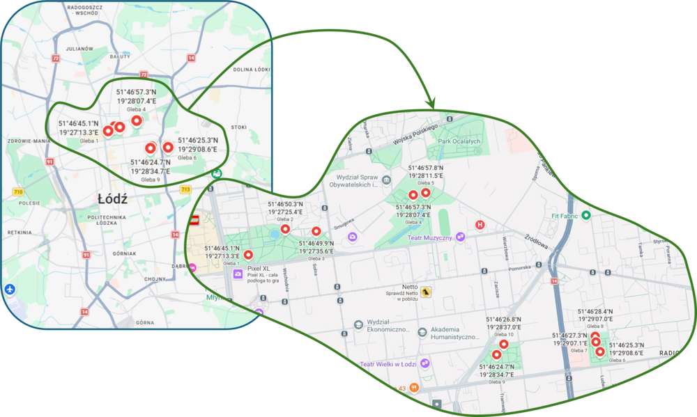 mapa badanych terenów