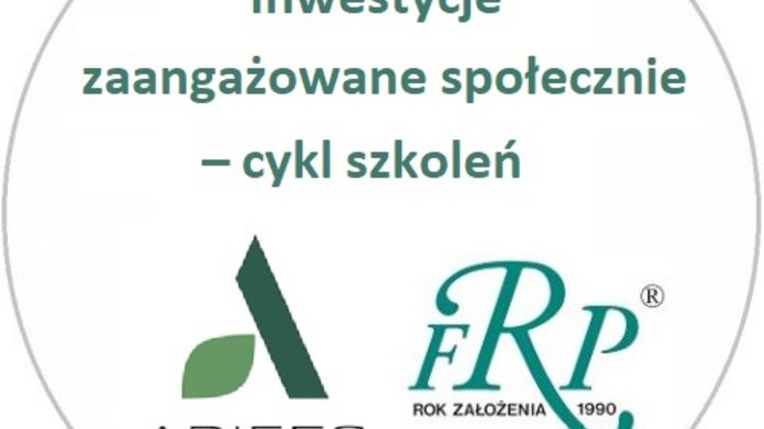 baner cyklu szkoleń pt. Inwestycje zaangażowane społecznie - logotypy ARIEES i FRP