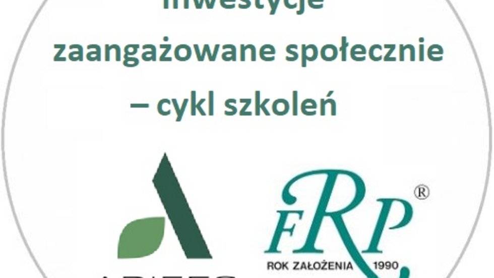 baner cyklu szkoleń pt. Inwestycje zaangażowane społecznie - logotypy ARIEES i FRP